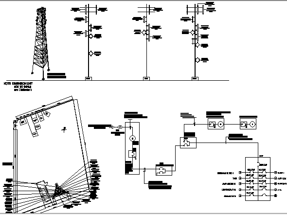 Electric tower installation details with legends of town dwg file
