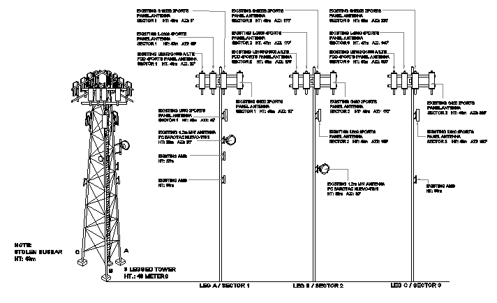 Electric tower installation of town with leg details dwg file