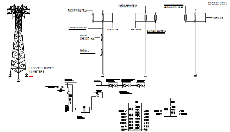 Electric tower installation with single line diagram dwg file
