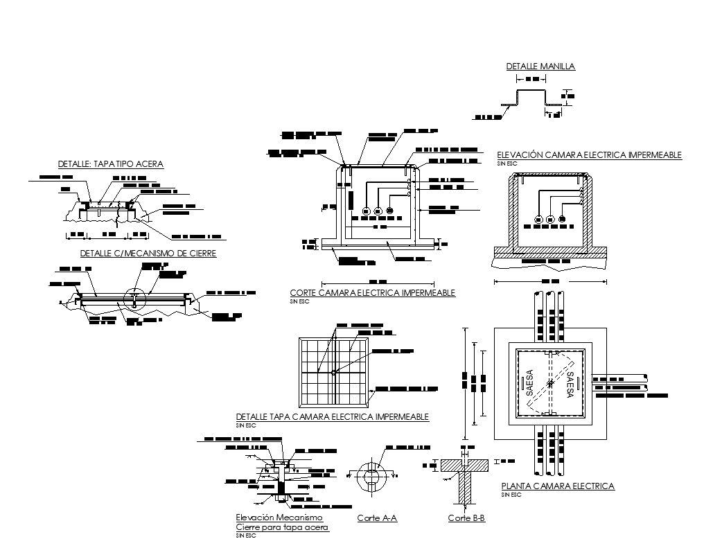 Electric underground water proof camera detail elevation 2d view layout file