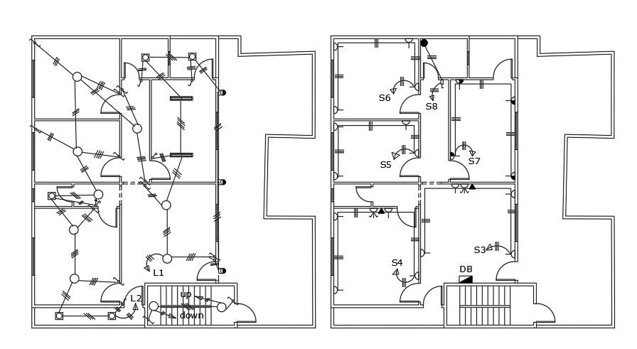 Electric Plan Of Ground Floor And First Floor AutoCAD File