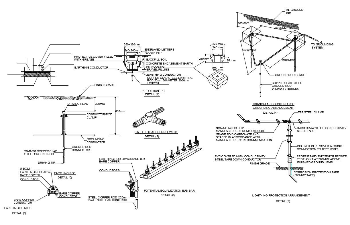 Electrical Grounding Design CAD File with Lightning Protection Detail