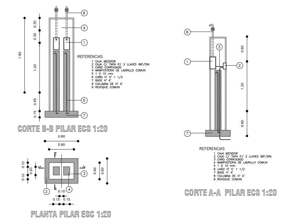Electrical Piller Block With Drawing DWG File
