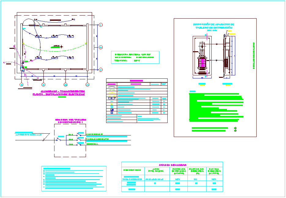 Electrical diagram view with legend and switch board view for classroom dwg file