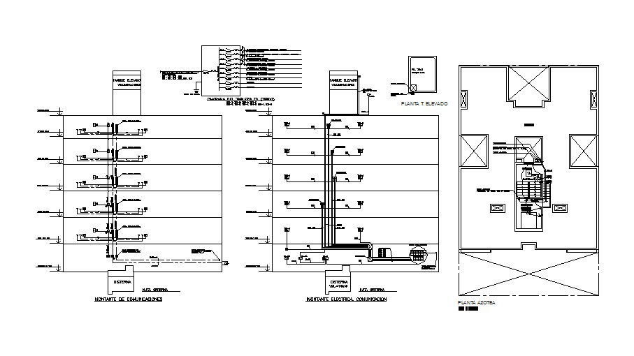 Electrical installation and riser diagram details of apartment floors dwg file