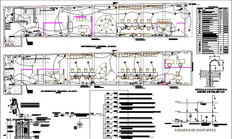 Electrical installation details of two floors of corporate office dwg file 