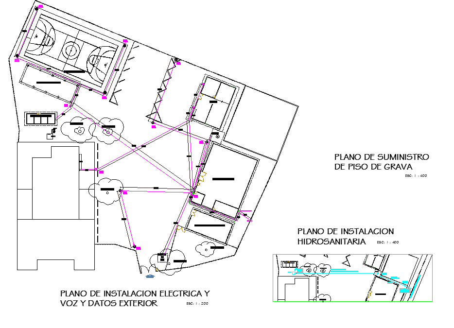 Electrical installation plan of camp shop with hydro sanitary detail dwg file