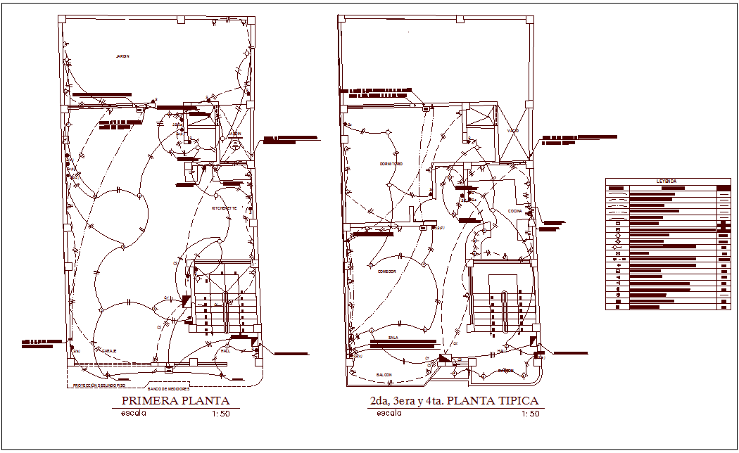 Electrical installation plan of family house dwg file