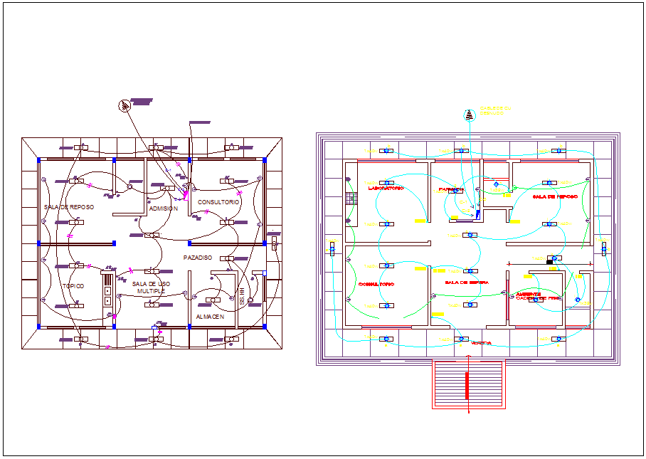 Electrical installation plan of health center dwg file