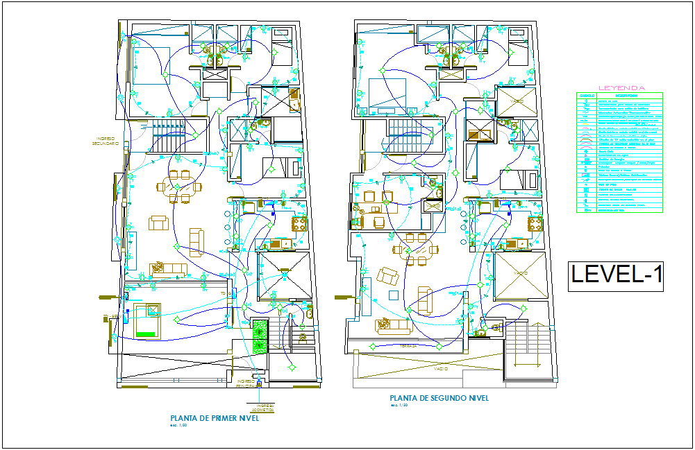 Electrical installation plan of house for first level dwg file