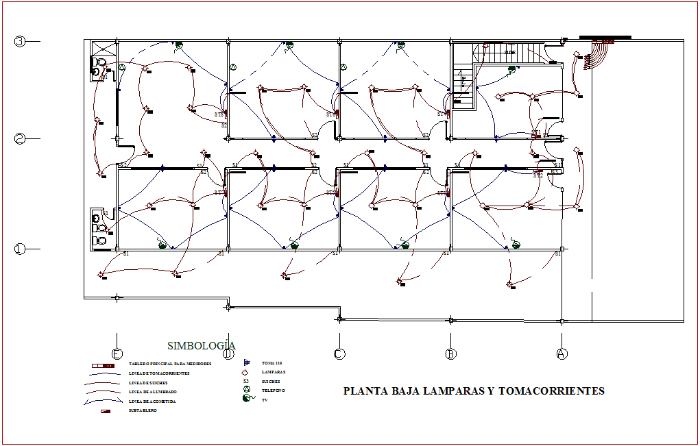 Electrical installation plan of residential area dwg file