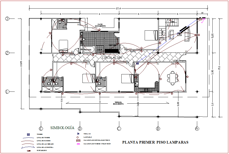 Electrical installation plan of residential area dwg file