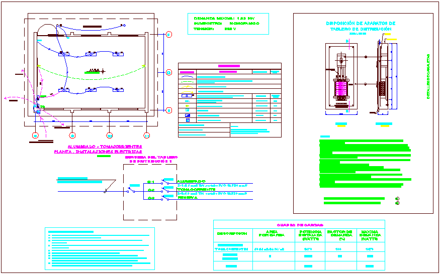 Electrical installation school plan, class room, electric legend dwg file