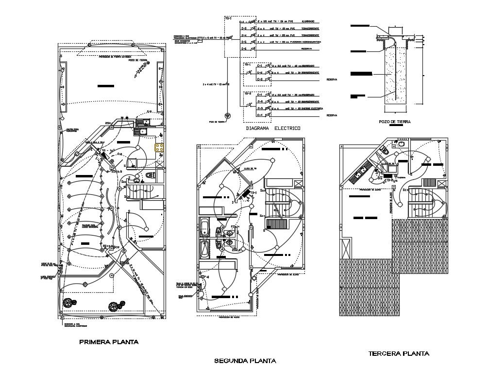 Electrical layout plan details of housing floors dwg file
