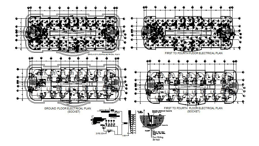 Electrical plan of the complex with detail dimensions in dwg file