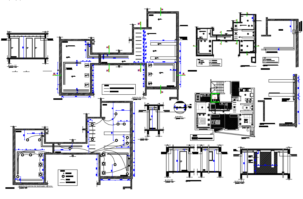 Electrical point view with floor plan and elevation of ceiling area dwg file