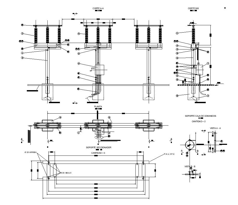 Electrical pole detail 2d view CAD structural block layout file in autocad format