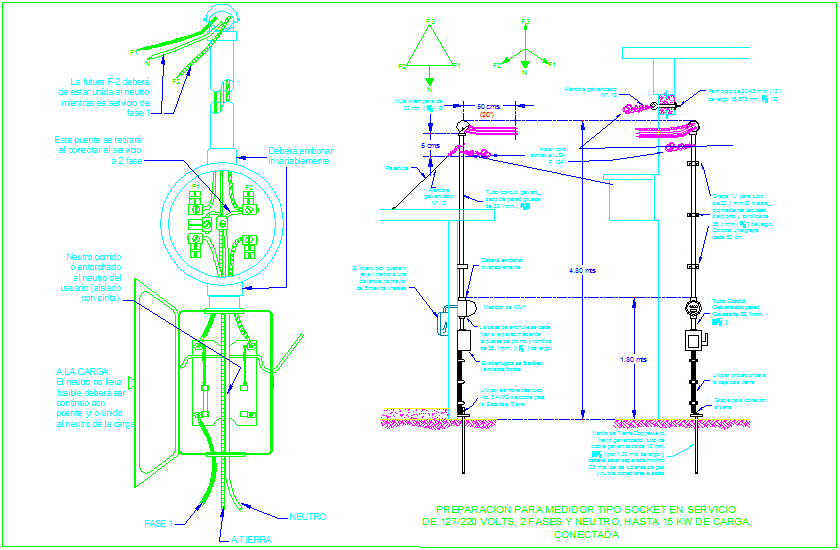 Electrical system installation view with construction detail dwg file