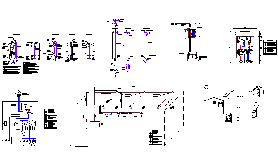 Electrical view with its legend for solar panel system dwg file