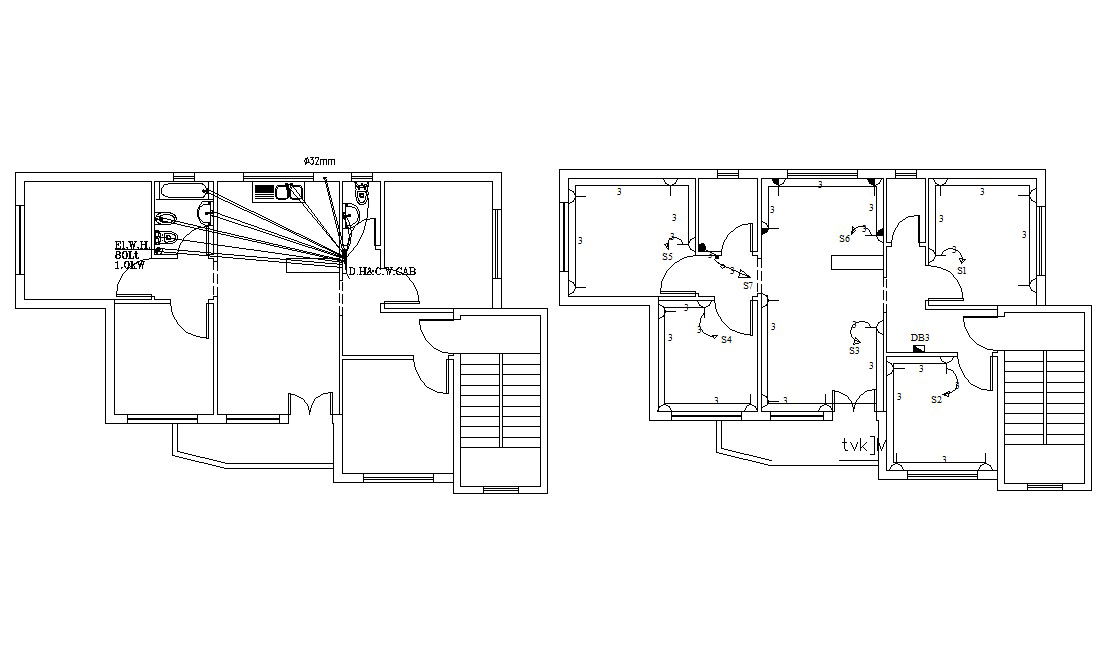 Electrical And Plumbing In Residential Building DWG File