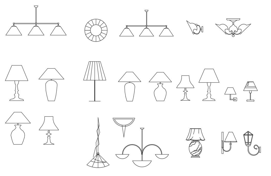 Electrical Lamp Blocks Elevation Drawing Free DWG File