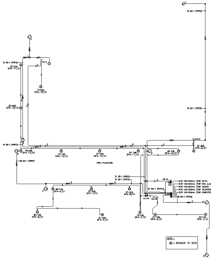 Electrical Line Diagram for CCTV Fire Alarm Telephone and Sound system Detail DWG AutoCAD file
