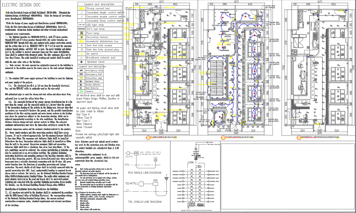 Electrical Plan Details for 141 sqm Restaurant In AutoCAD File