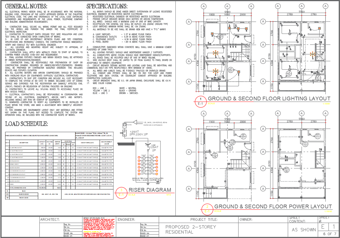 Electrical Plan Details for 2-Storey 3 BHK Residential House in AutoCAD File