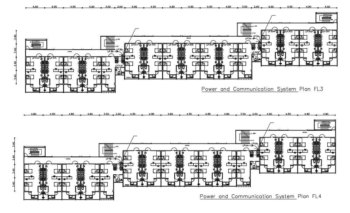 Electrical Power And Communication System For Hotel Floor Plan DWG File
