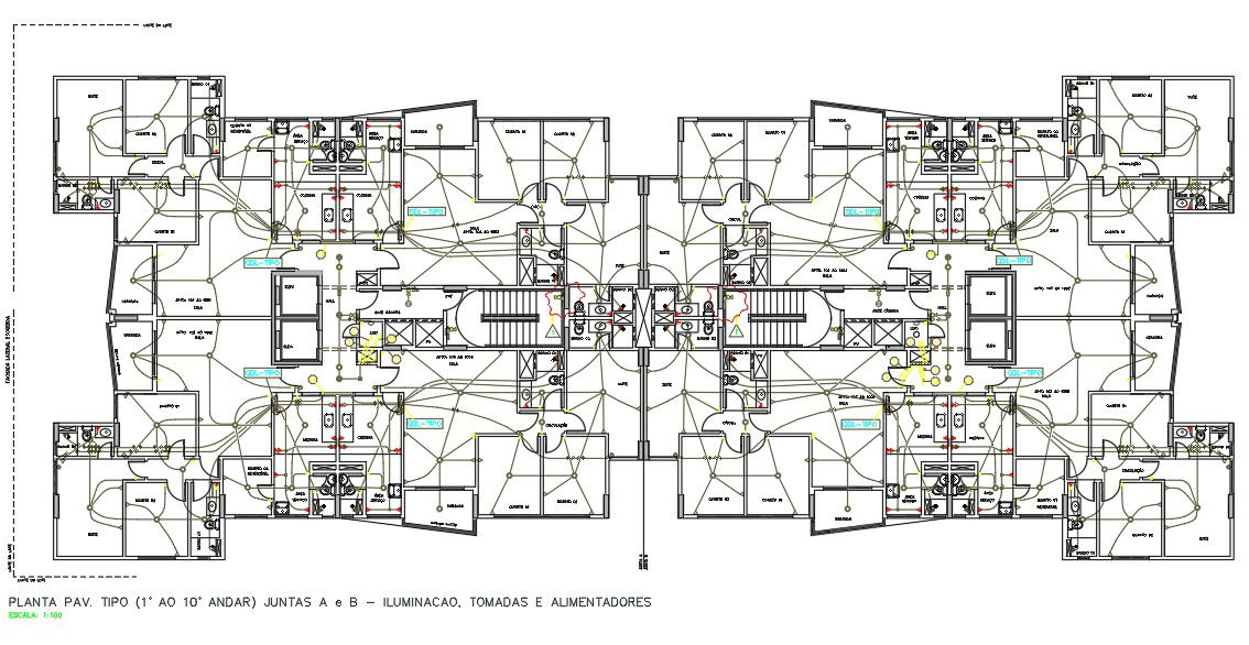 Electrical drawing of4bhk luxury and spacious Twin House plan AutoCAD DWG file.Download the file.