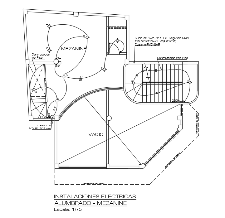 Electrical installation lighting detail of 10x10m commercial cum staying room mezzanine floor plan is given in this Autocad drawing file. Download the Autocad model.