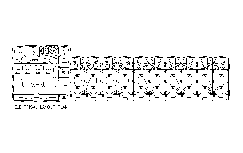 63x16m Electrical Plan of Bank Office with Shop in CAD File