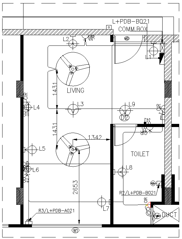Electric layout for living room DWG AutoCAD drawing