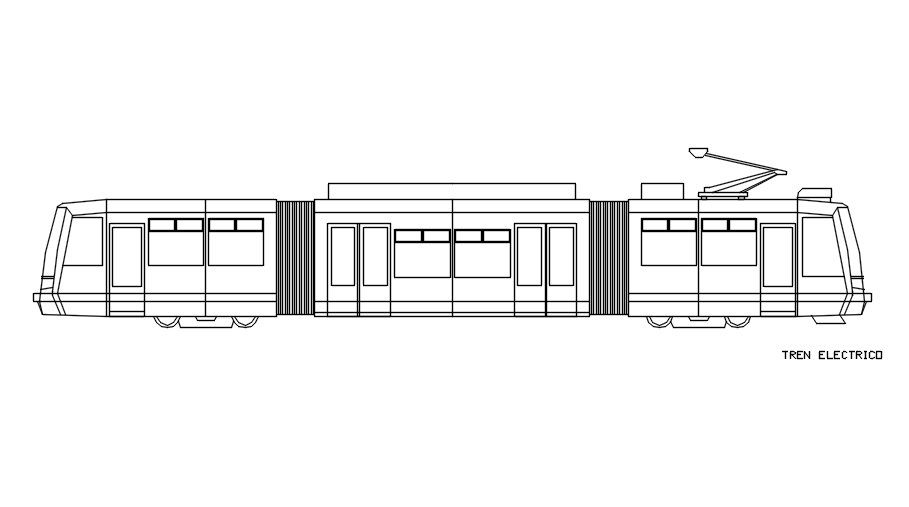 Electric train block detail in AutoCAD, dwg file.