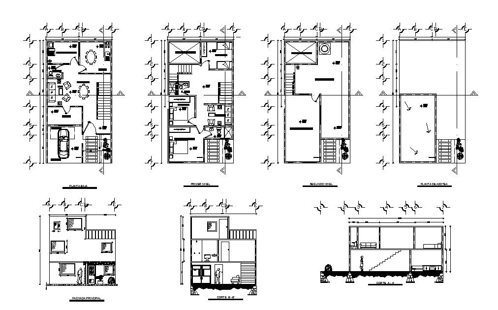 Elevation, section and floor plan details of two-story house pdf file