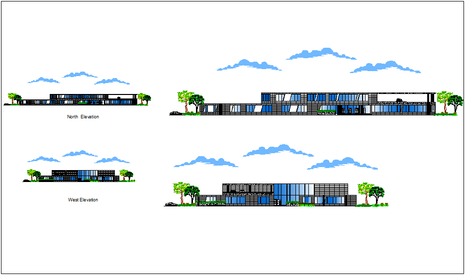 Elevation with different axis view for hospital building for dwg file