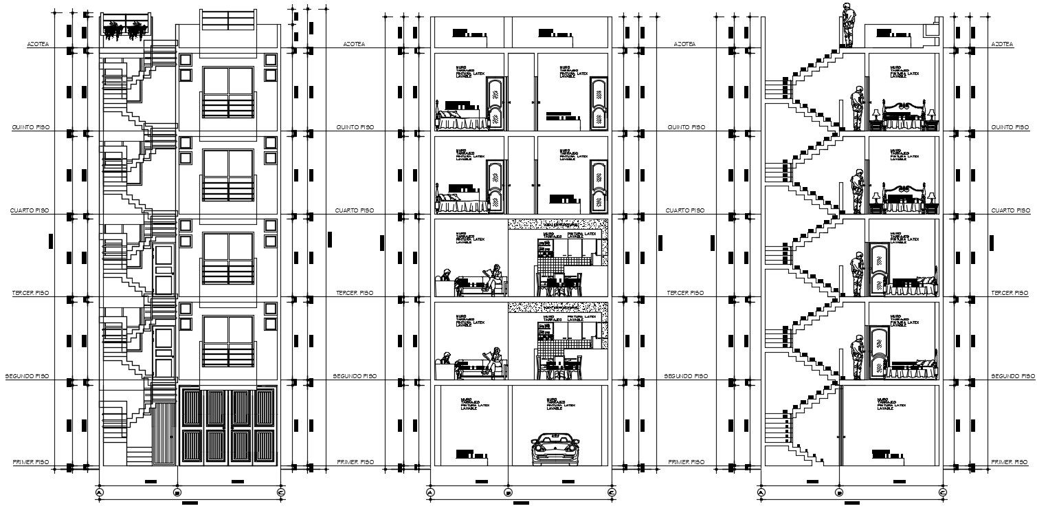 Elevation And Section Of Apartment AutoCAD File Free