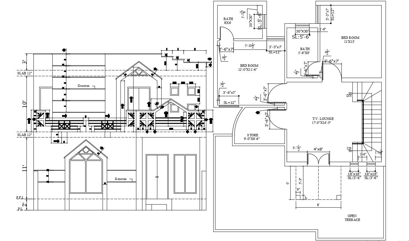 Elevation Design With working Detail and terrace plan AutoCAD File Free