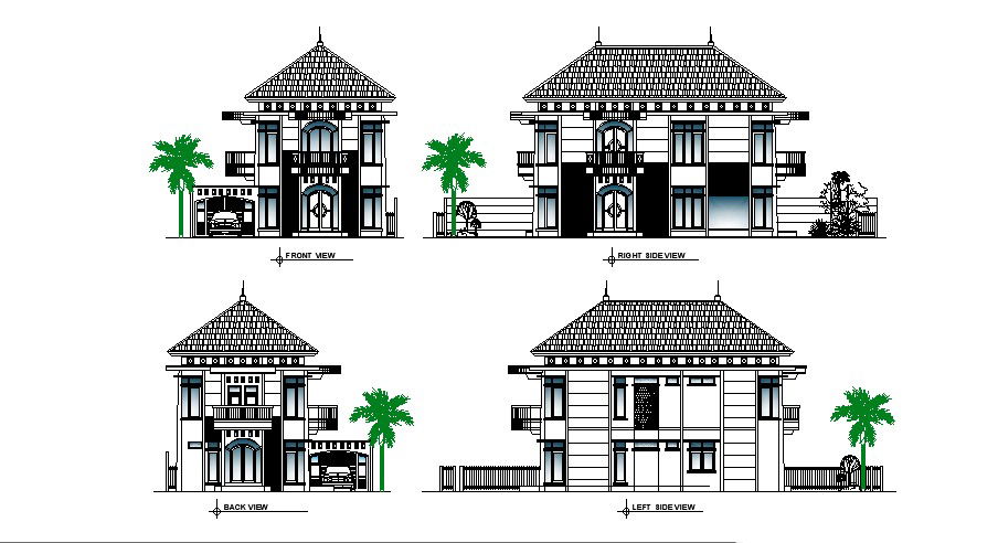 Elevation Drawing of the bungalow with different elevation in AutoCAD