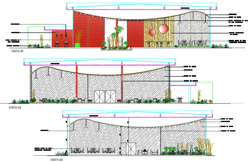 Elevation Multi family plan detail dwg file
