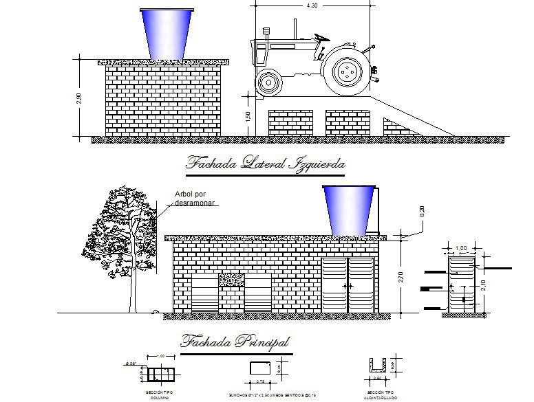 Elevation Oil ramp for tractors plan detail dwg file