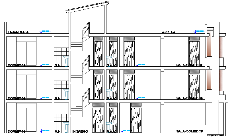 Elevation Plan Details of Multi Family Housing Project dwg file