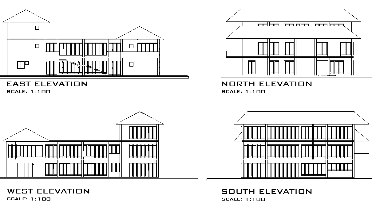 Elevation Residence design plan autocad file