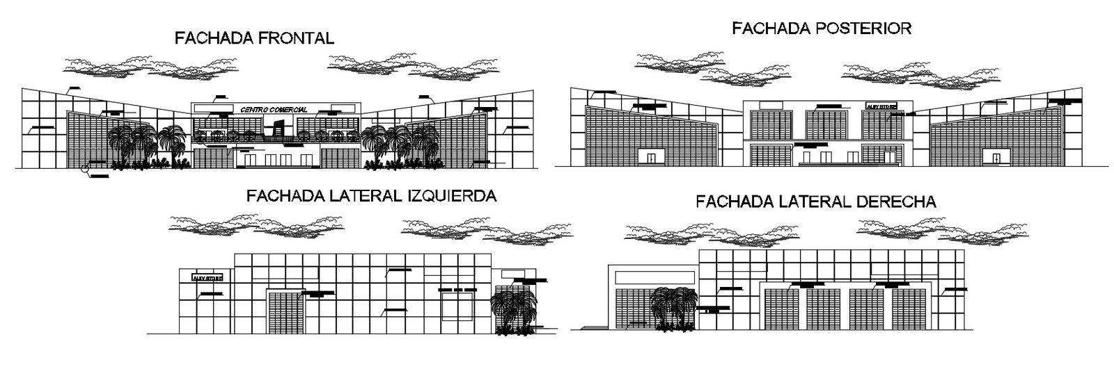 Elevation Shopping center planning dwg file