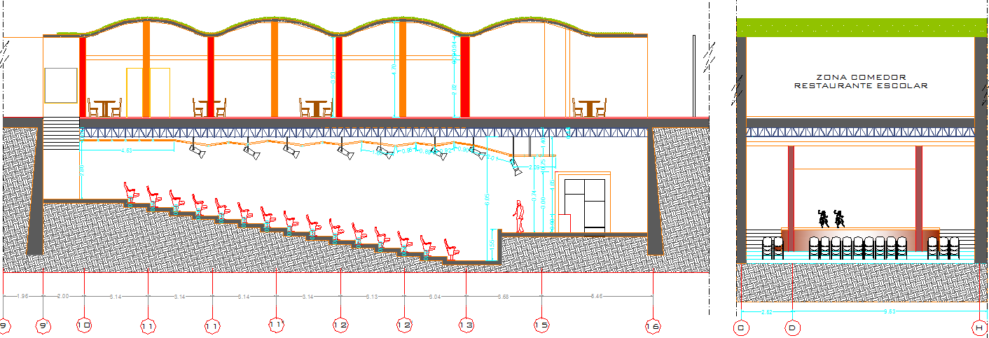 Elevation Stage platform layout working plan detail dwg file