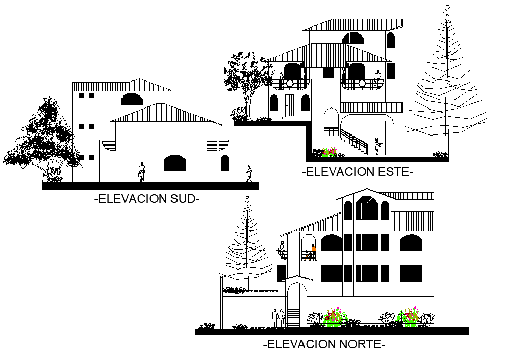 Elevation Terraced houses detail dwg file
