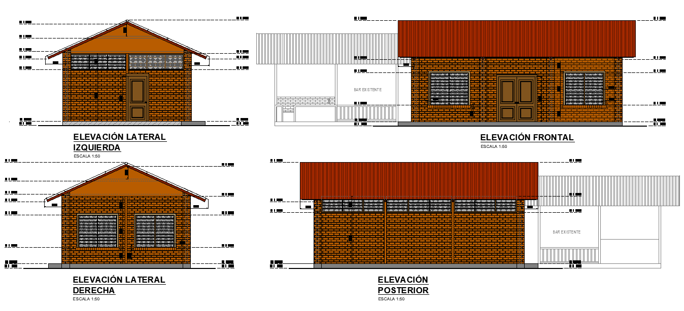 Elevation administrative house plan autocad file
