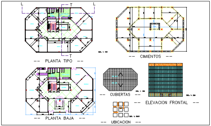Elevation and Center line plan detail dwg file