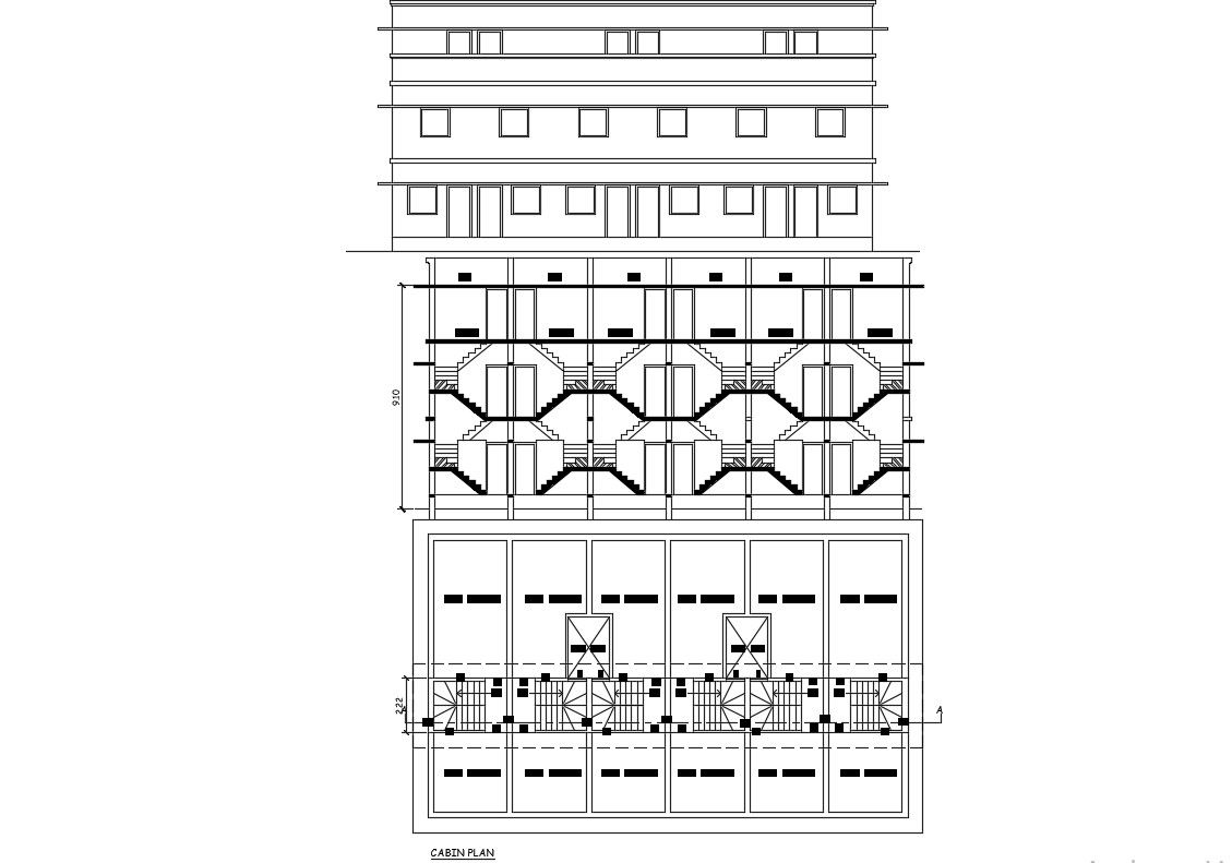 Elevation and Section Detail of Bungalow CAD Drawing