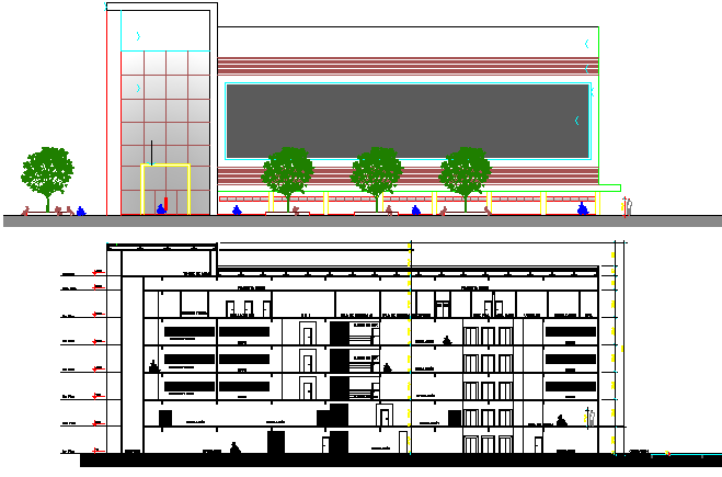 Elevation and Section Details of Recovery Rehabilitation Center dwg file